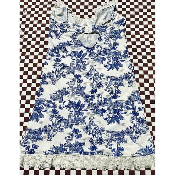 New Women White Blue Tropical print Dress Adjustable Strap Underwired Size small - Picture 6 of 9